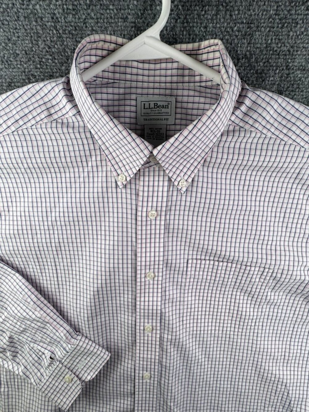 LL Bean Bean Traditional Pink Check Button Up Shirt 16.5 33 Long Sleeve Cotton